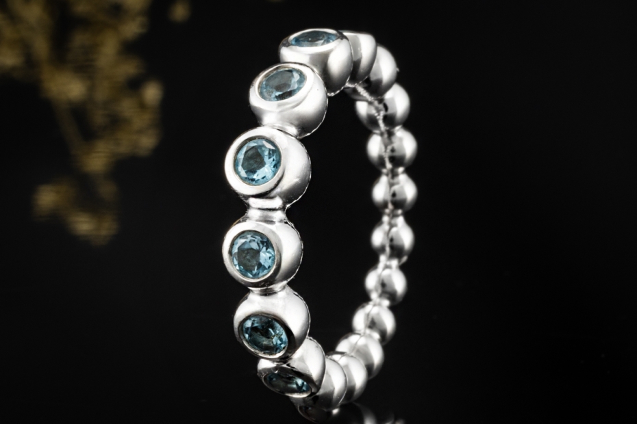 Wempe by Kim Ring Blu Candy mit Aquamarin Beaded Design in Weißgold 750 