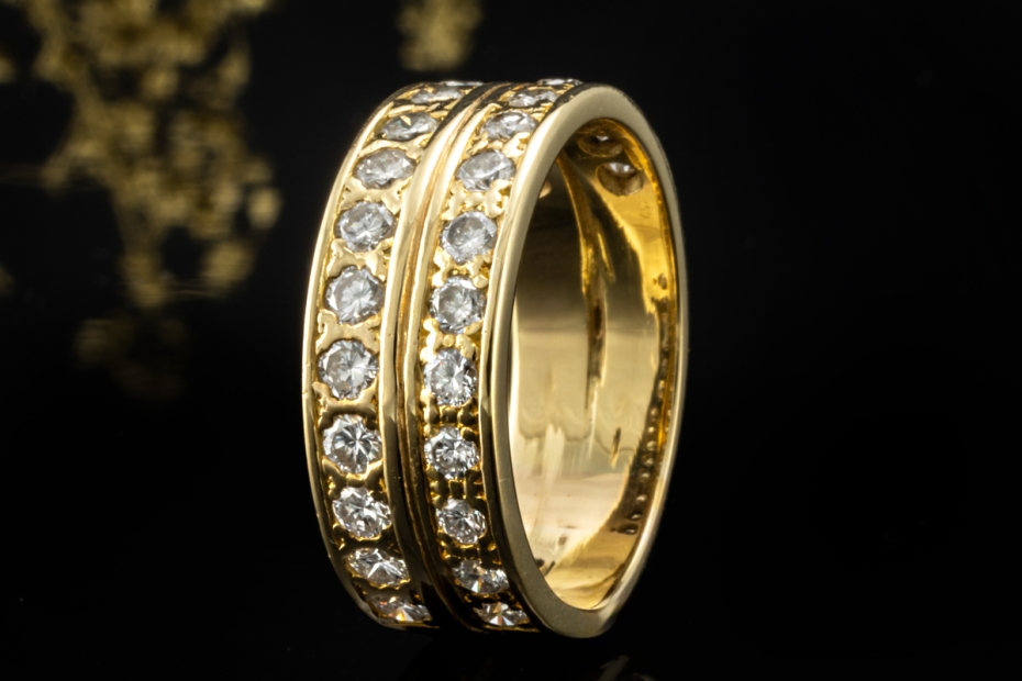 Bandring Ring mit 2 Reihen Diamanten Handarbeit in 750er Gelbgold Gr. 59 