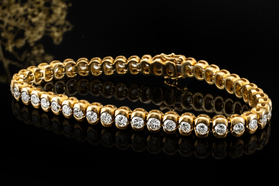 Klassisches Luxus Tennisarmband Armband 4,35 Ct. Diamanten Gelbgold 750 