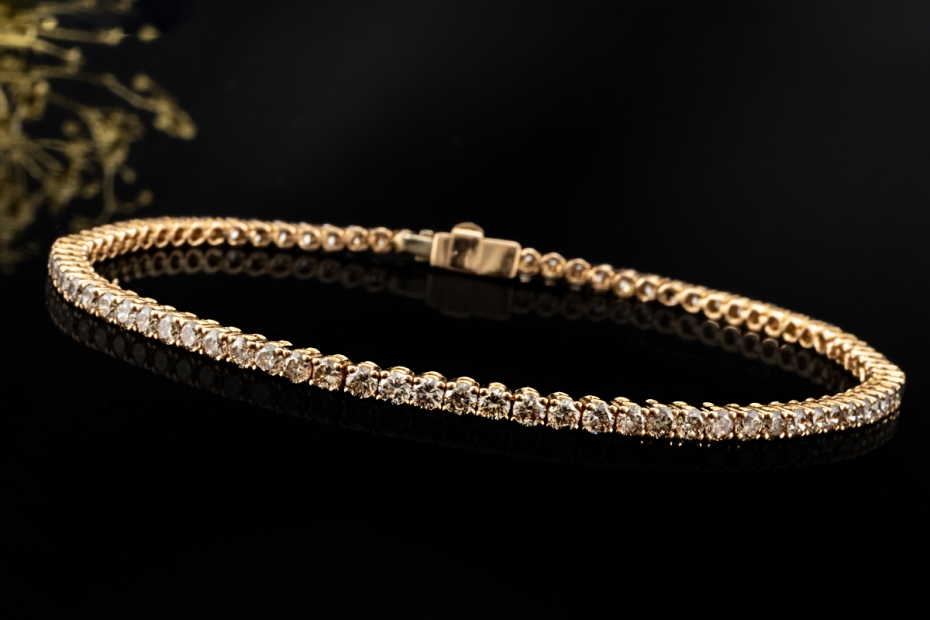 Elegantes Tennisarmband Armband mit Cognac Diamanten in 750er Roségold 