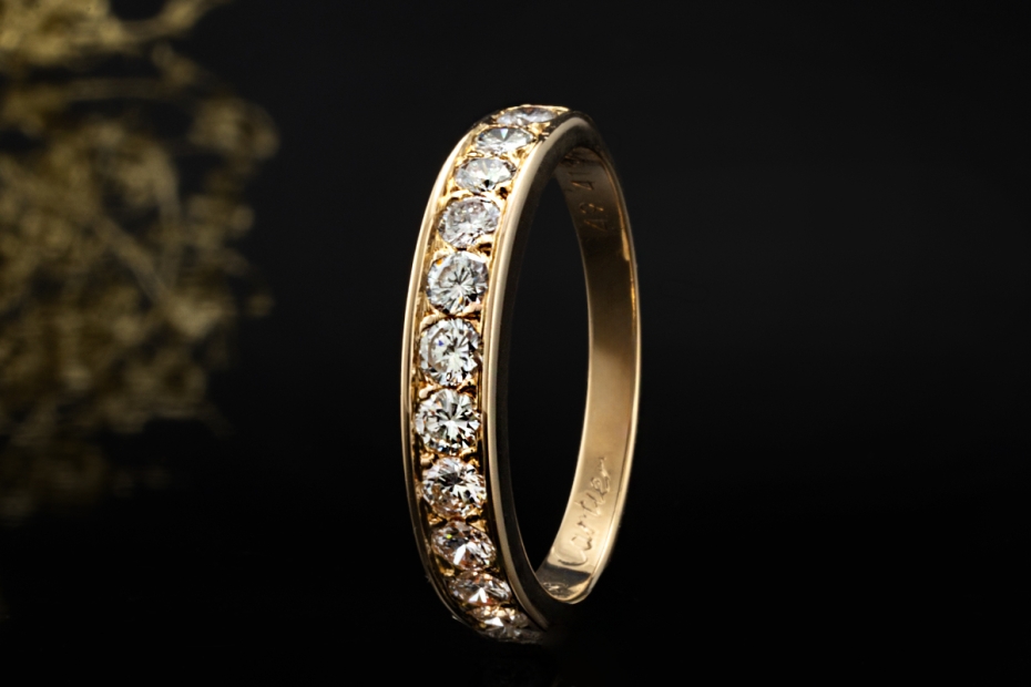 Cartier Vintage Allianz Ring mit Diamanten Halbmemoire in 750er Gelbgold 
