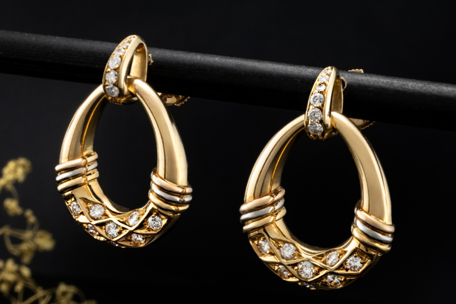 Cartier Trinity Vintage Ohrringe Hängeohrringe Diamanten in Gelbgold 750 