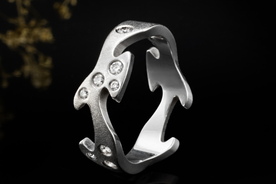 Georg Jensen Ring mit Diamanten Außergewöhnliche 750er Weißgold Arbeit 