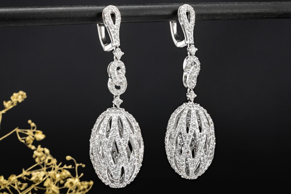 Große ovale Ohrhänger Ohrstecker mit 7 Carat Diamanten in 750er Weißgold 
