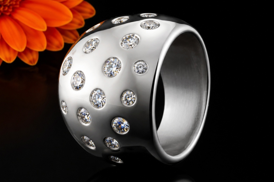 Massiver Ring Sternenhimmel Design aus Diamanten in Weißgold 750 Massiv 