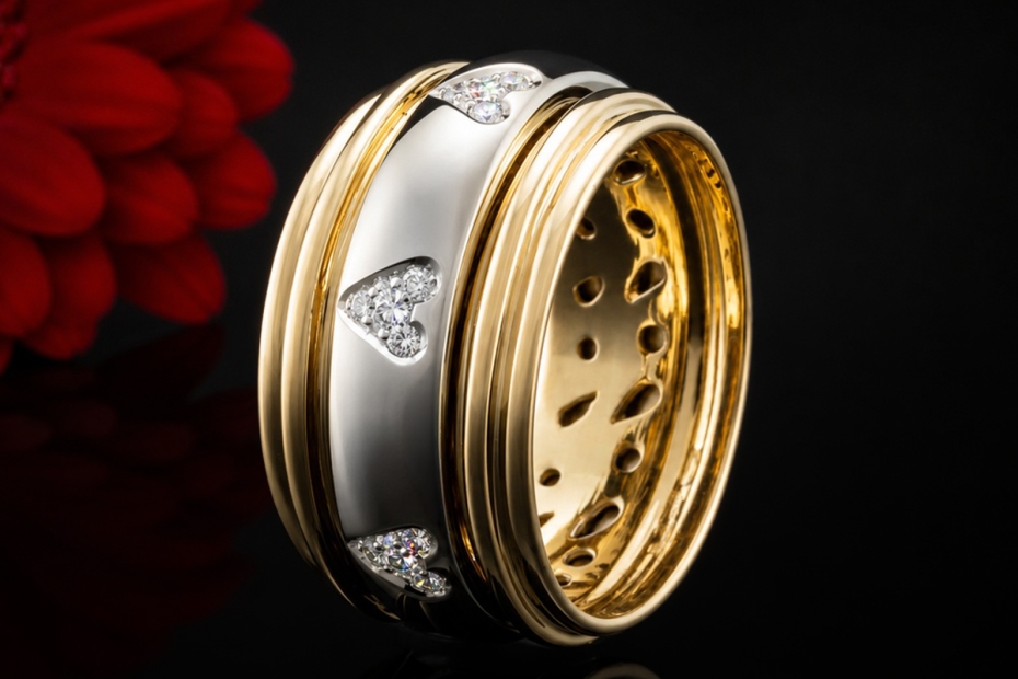 Wempe Ring Drehring mit Diamant Herzen in Weißgold Gelbgold 750 Bicolor 