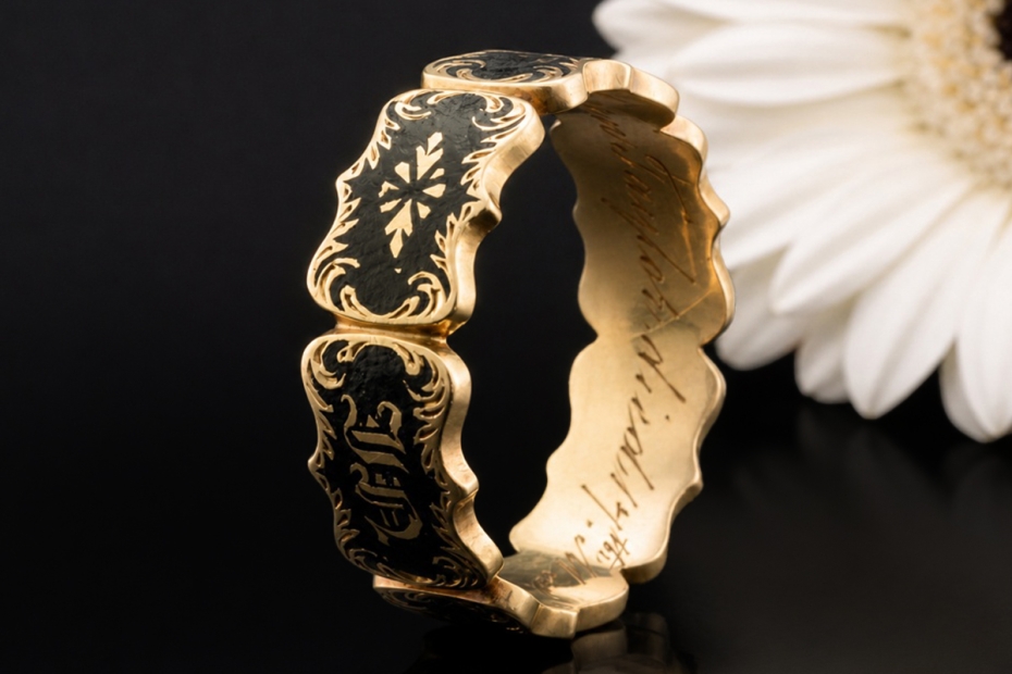 Antiker Trauerring John Taylor 1846 Ring Schwarz Gold in Gelbgold 750 