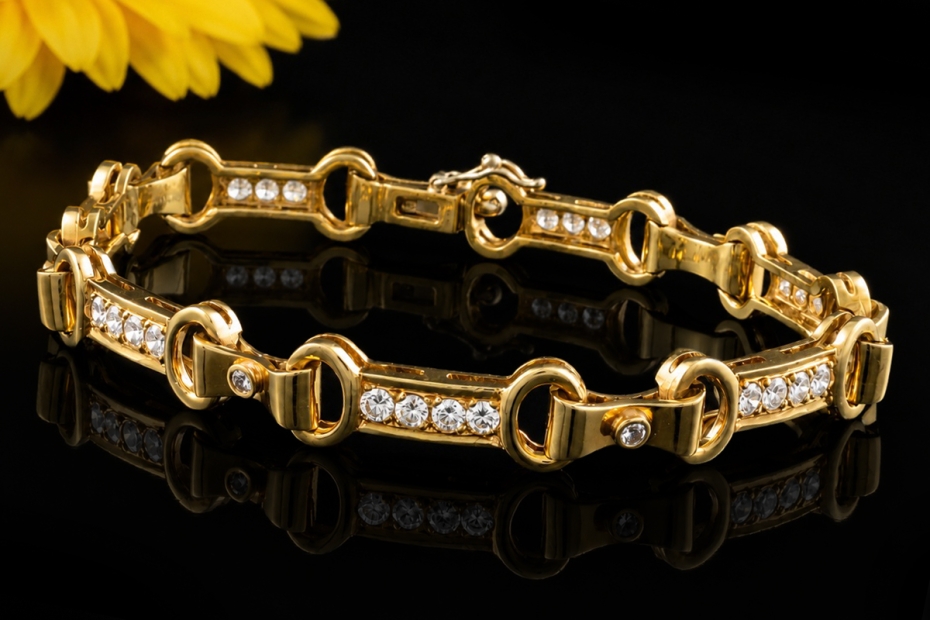 Armband Reitsport Pferdetrense mit Diamanten in Gelbgold 750 Handarbeit 