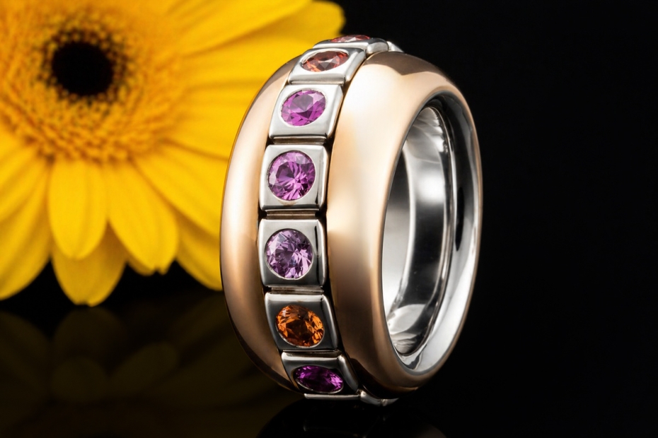 Odenwald Eternity Drehring Tango mit bunten Saphiren Massiv Roségold 750 
