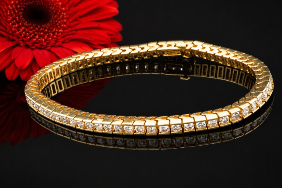 Klassisches Tennisarmband Exklusive Arbeit mit Diamanten in Gelbgold 750 