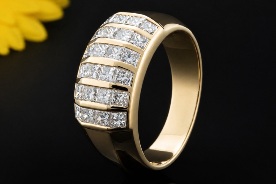 Exklusiver Wempe Ring Eckige Diamanten im Carreeschliff in Gelbgold 750 