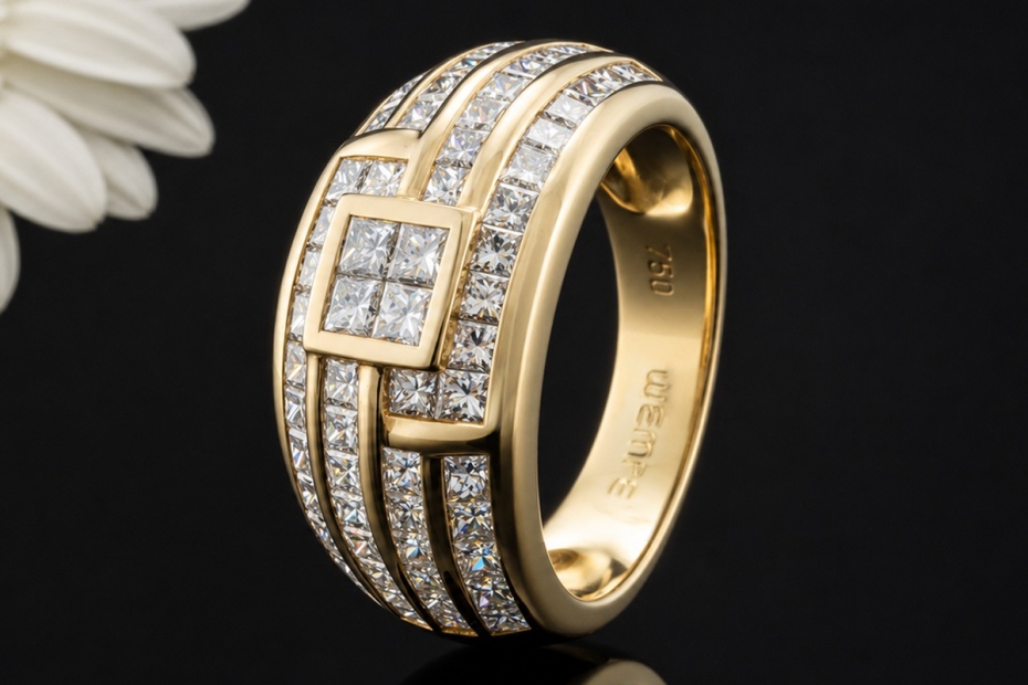 Wempe Ring Architektonisches Design mit Carré Diamanten in Gelbgold 750 