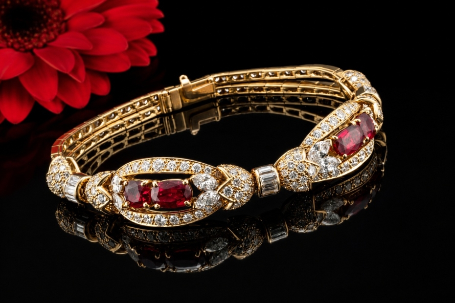 Cartier Paris Vintage Schmuckset Collier Armband Rubin Diamant Gelbgold 