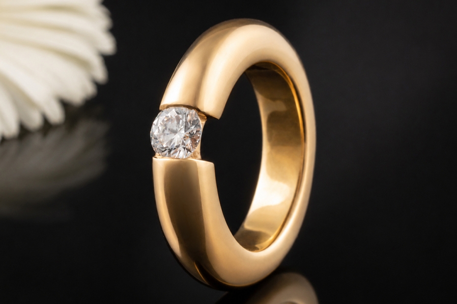 Massiver Solitär Ring Spannring mit Diamant 0,52 Carat in 750er Roségold 