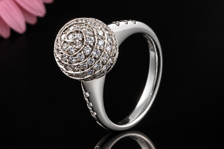 Designer Ring Kugel mit Diamanten in 750er Weißgold Goldschmiedearbeit 