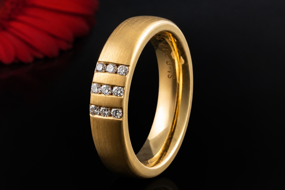 Meister Diamantring in 750er Gelbgold mattiert Trauring mit 9 Diamanten 