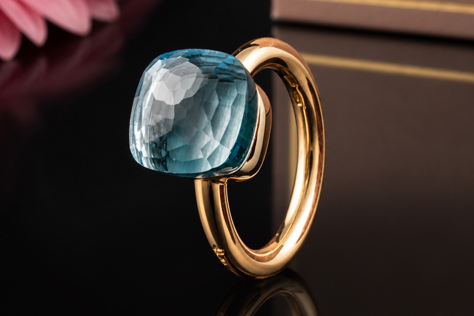 Pomellato Nudo Ring Classic Himmelblauer Topas in Rosegold 750 Full Set 