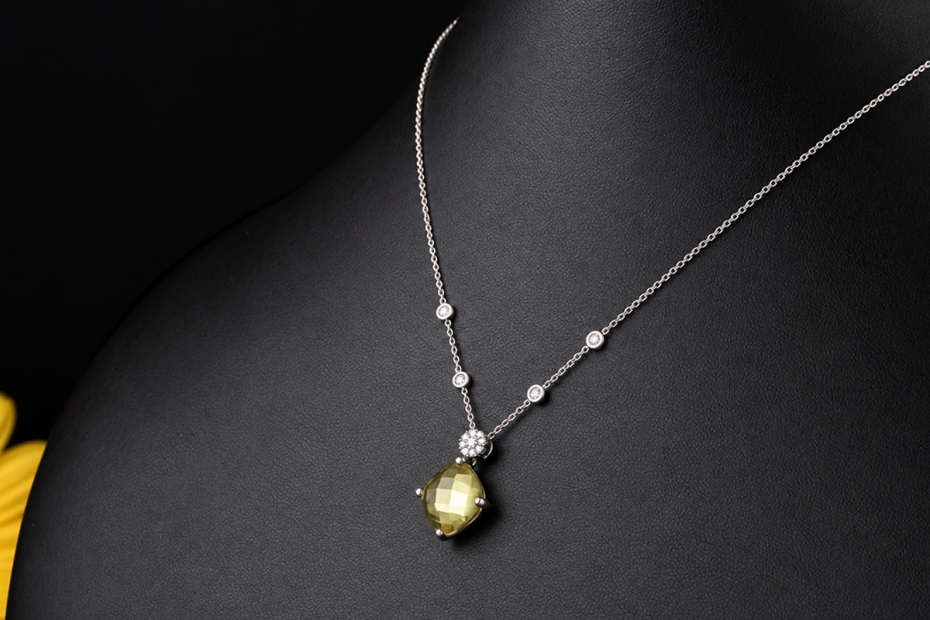 Gress-Rinck Collier Lemon-Citrin und Diamanten 750er Weißgold Handarbeit 