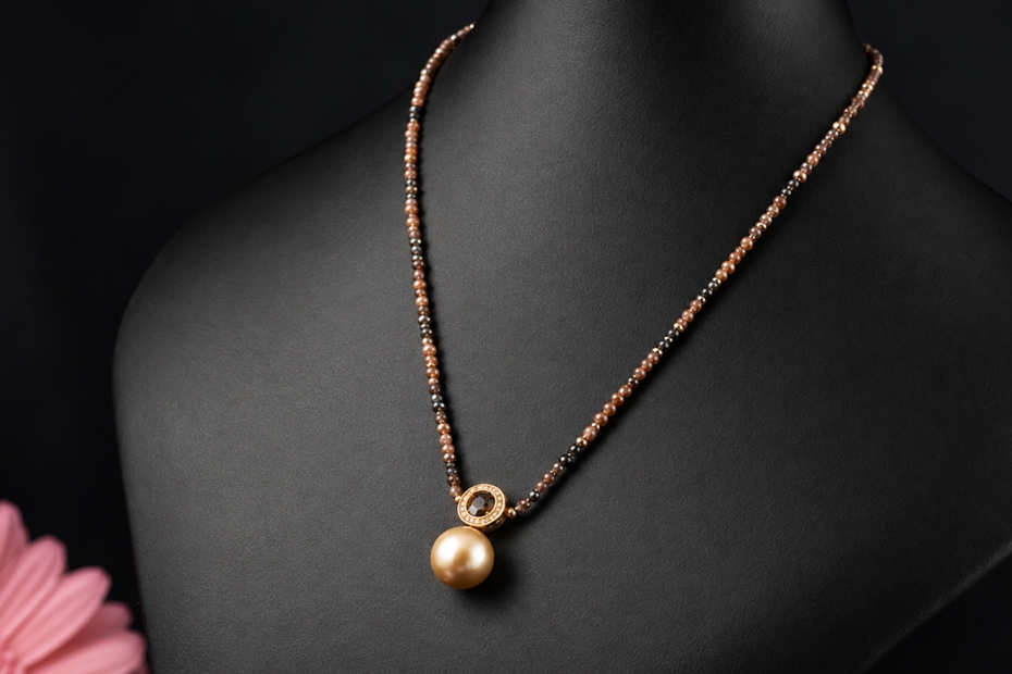 Diamantcollier 42 Carat braune & schwarze Diamanten Südseeperle Gold 750 