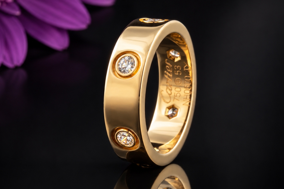 Cartier Love Ring mit 6 Diamanten Großes Modell in 750er Gelbgold Gr. 53 
