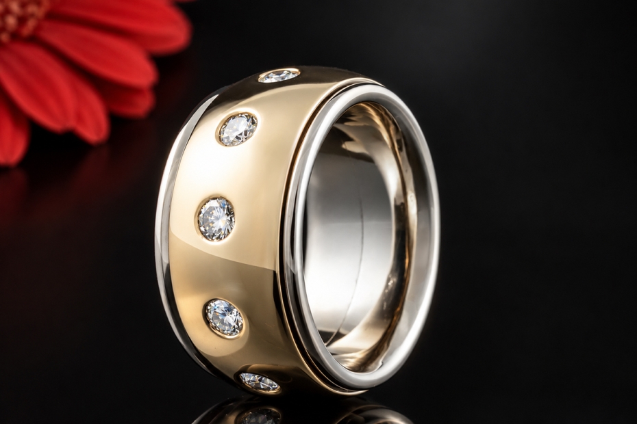 Exklusiver Drehring mit 11 Brillanten Massiv in Gelbgold & Weißgold 750 