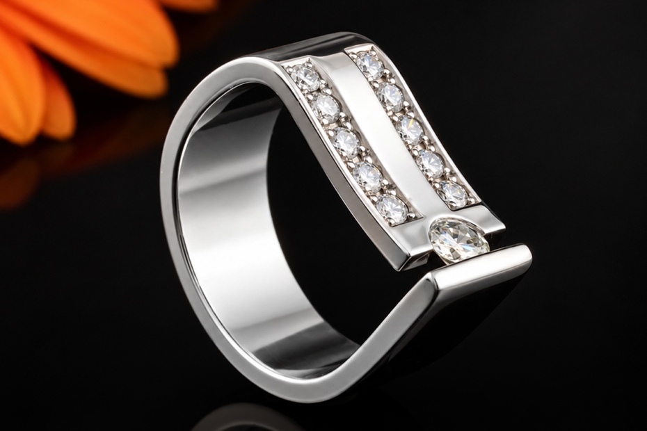 Außergewöhnlicher Designer-Ring Spannring mit Diamanten in Weißgold 750 