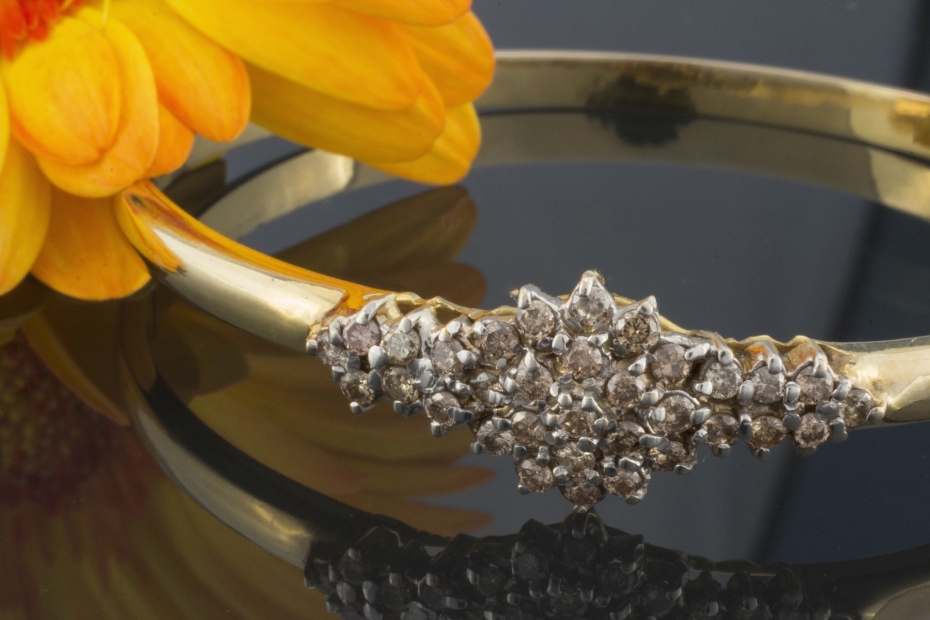 Armreif Armband mit 1 Carat Cognac Diamanten Brillanten in Gelbgold 585 