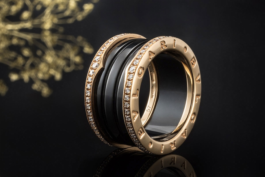 BVLGARI B.zero1 4-Band Ring Schwarze Keramik Diamanten 750er Roségold 57 