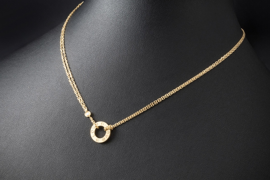 Cartier Love Collier Kette mit Anhänger 2 Diamanten in 750er Gelbgold 