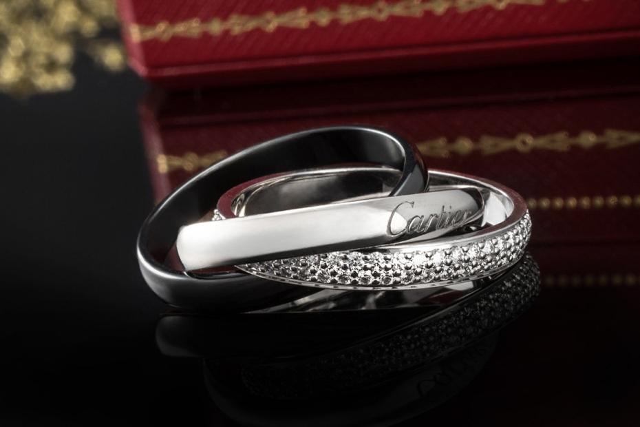 Cartier Trinity Ring mit Diamanten Klassisch in Weißgold Keramik Platin 