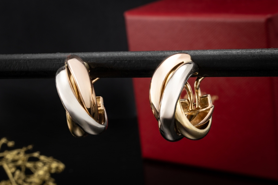 Cartier Trinity Ohrringe Creolen Gelbgold Weißgold Rotgold 750 Full Set 