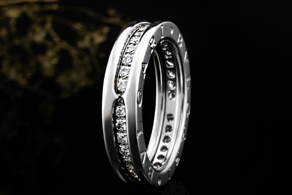 BVLGARI B.zero1 1-Band Memoire Ring Diamanten in 750er Weißgold Größe 54 