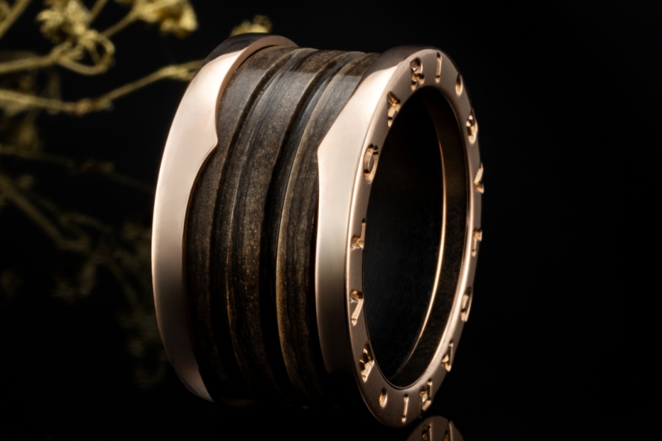 BVLGARI B.zero1 Ring 4-Band Marmor Braun Naturstein 750er Roségold Gr 54 
