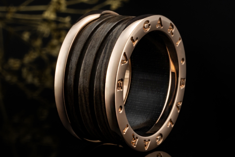 BVLGARI B.zero1 Ring 4-Band Marmor Braun Naturstein 750er Roségold Gr 55 
