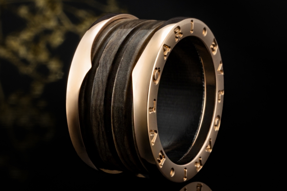 BVLGARI B.zero1 Ring 4-Band Marmor Braun Naturstein 750er Roségold Gr 52 
