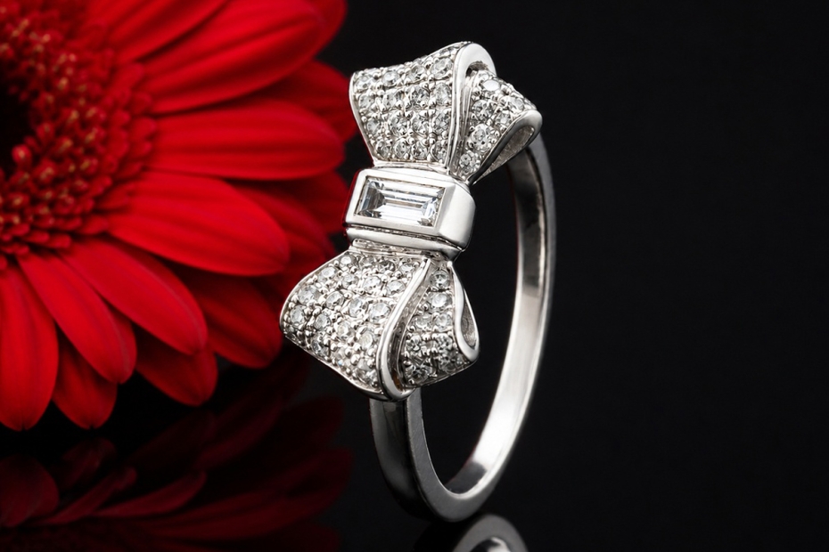 Chopard Ring Schleife mit Baguette Solitär und Diamanten in Weißgold 750 