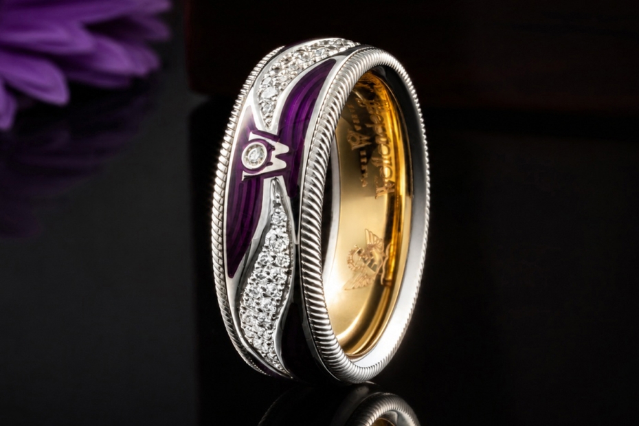 Wellendorff Ring Purpurkuss Lila Drehring Diamanten in Weißgold Full Set 