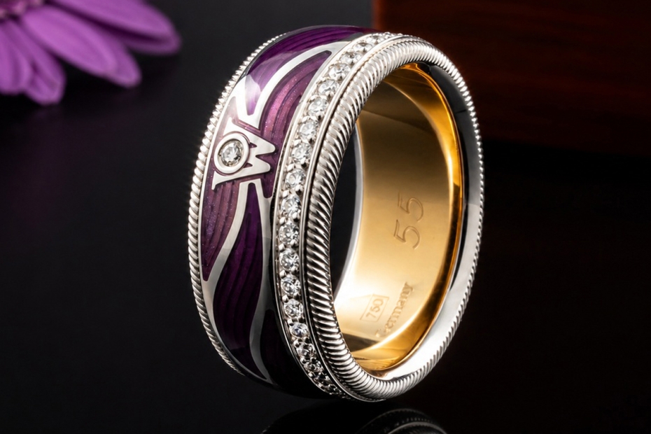 Wellendorff Ring Purpurflügel Lila Drehring Diamanten Weißgold Full Set 