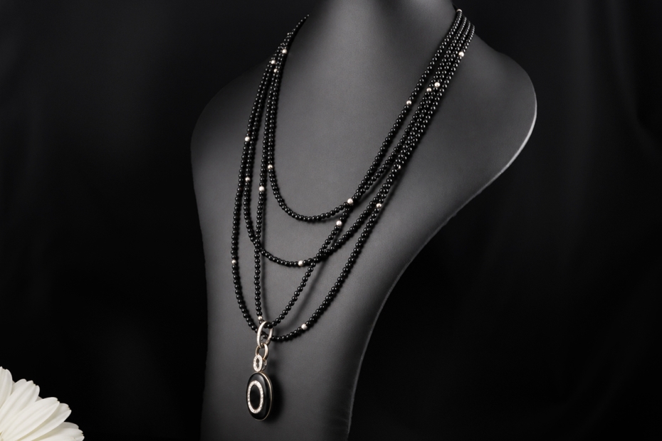 Exklusives Onyx Diamant Collier Kette und Anhänger wandelbar in Weißgold 