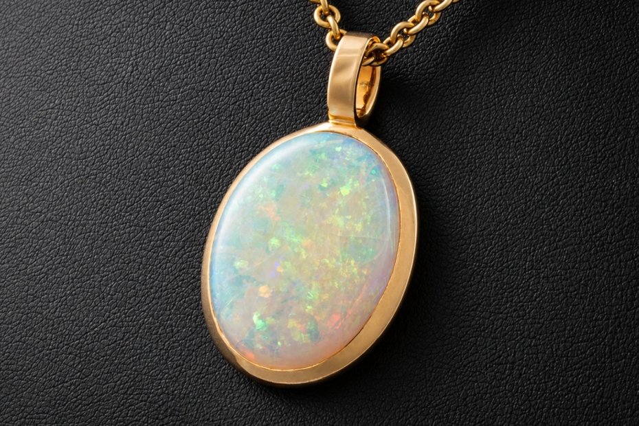 Großer ovaler Anhänger Leuchtender Opal Roségold 750 Goldschmiedearbeit 
