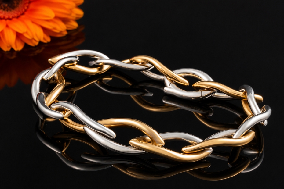 Clioro Armband Italienische Bicolor Handarbeit Weißgold und Roségold 750 