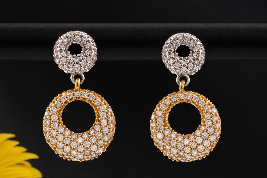 Runde Bicolor Ohrstecker Ohrhänger Diamanten 750er Roségold und Weißgold 