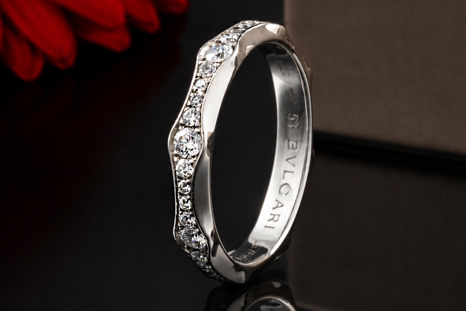 BVLGARI Infinito Ring mit Diamanten Memoire Ehering Platin 950 Full Set 