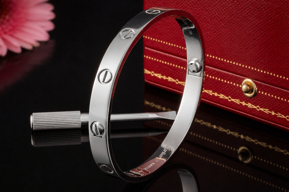 Cartier Love Armreif Armband Neues Modell in Weißgold 750 Gr 17 Full Set 