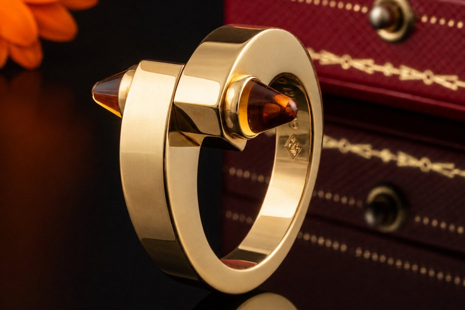 Cartier Menotte Ring mit Citrin Gelbgold 750 Full Set Neuwertige Rarität 