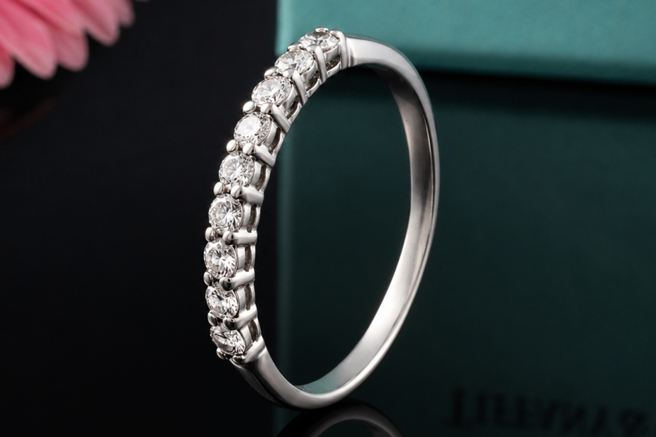 Tiffany & Co Forever Halbmemoire Ring mit 9 Diamanten in 950er Platin 55 