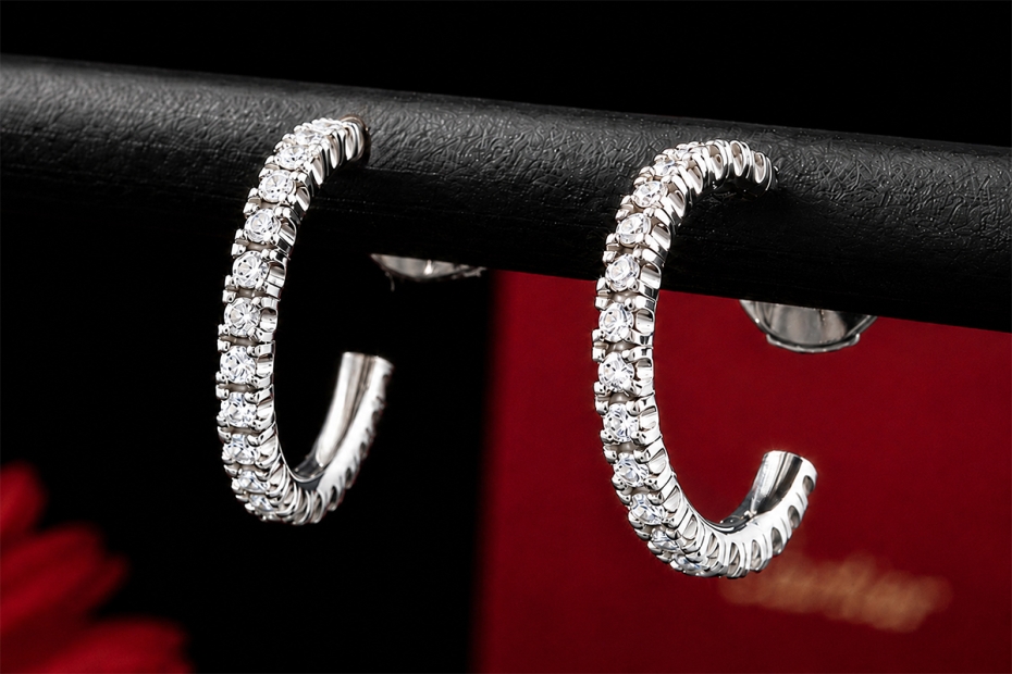 Étincelle de Cartier Creolen Kleines Modell Diamanten Weißgold Full Set 