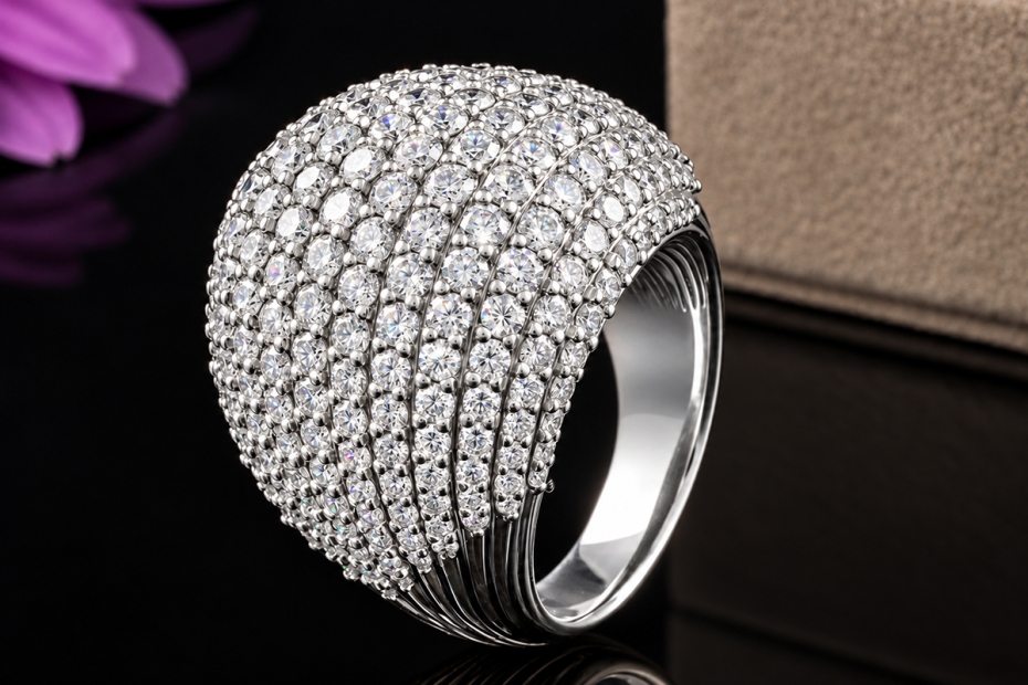 Hollfelder Prachtvoller Cocktailring mit 5 Ct. Diamanten in Weißgold 750 