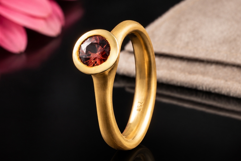 Hollfelder Creations Solitär Ring Roter Granat Mattiertes 750er Roségold 