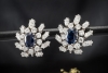 Ohrringe Ohrclips mit Oval Saphir und Diamanten in Platin und Weißgold 
